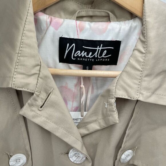 Nanette Lepore Trench Coat Big Button Up Single Breasted Tan Belted Small NEW - Picture 10 of 12